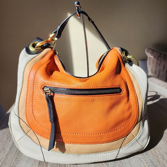 Orange and Cream orYANY Leather Shoulder Hobo Bag - Picture 3 of 9